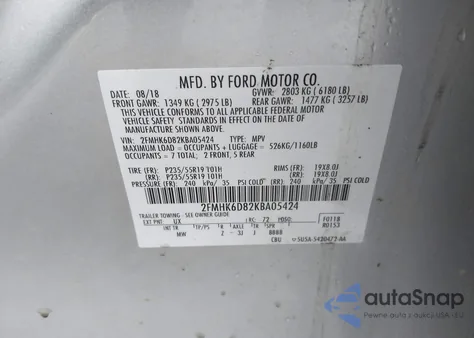 2019 Ford Flex Limited z USA, uszkodzony, nr VIN 2FMHK6D82KBA05424